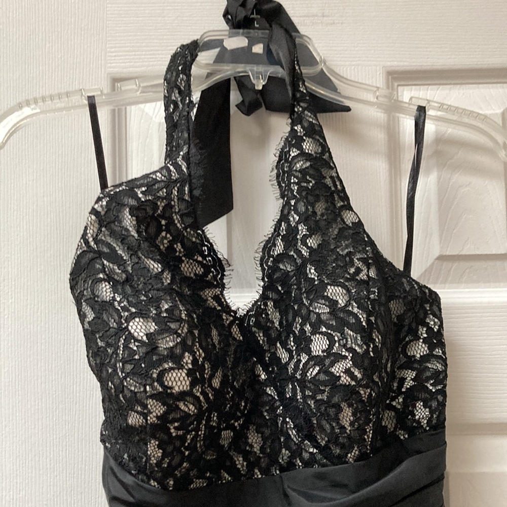WHBM Black Taffeta & Lace Halter Dress